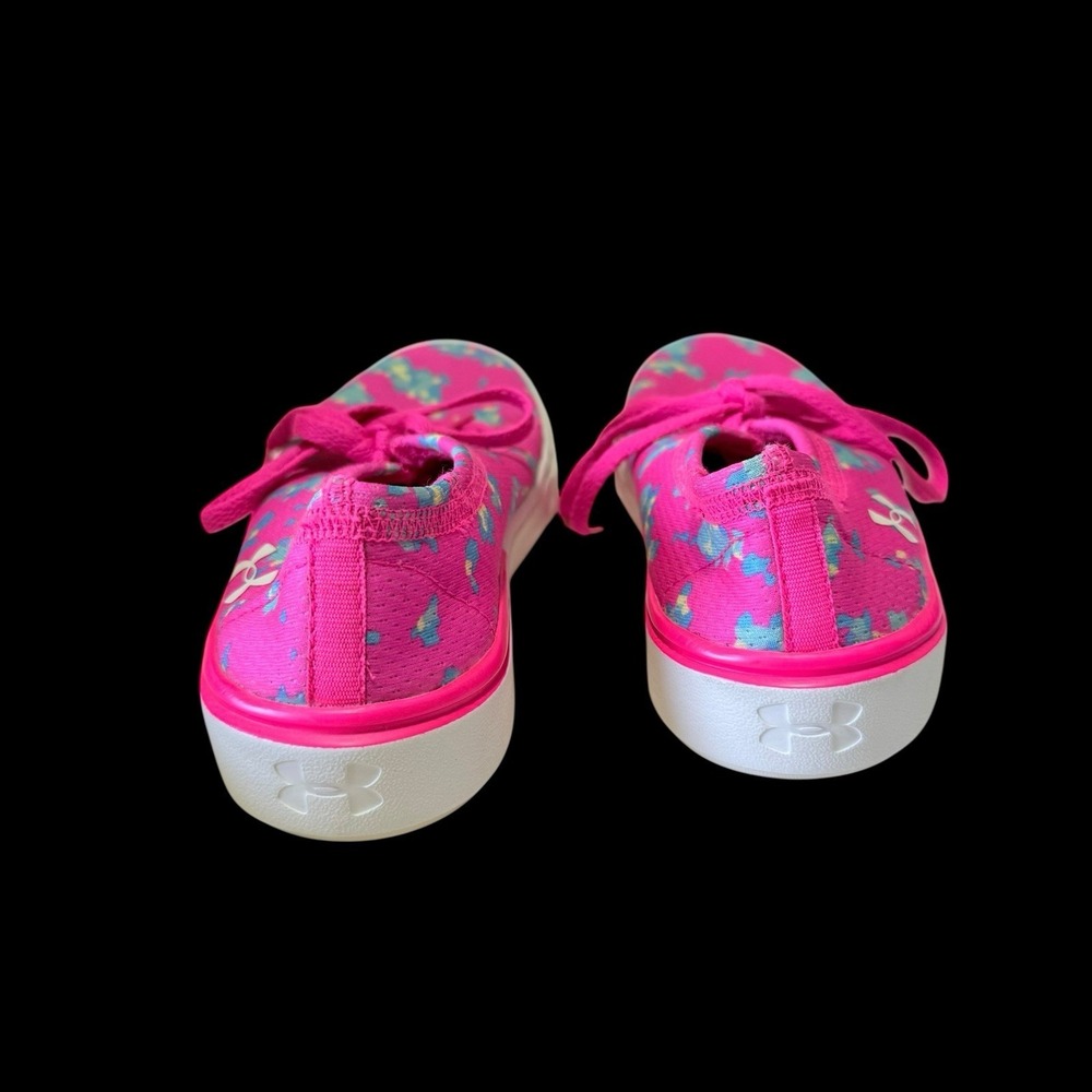 Girls 2Y Under Armour Neon Pink & Flower Print Laced Sneakers Tennis Shoes - Picture 5 of 8